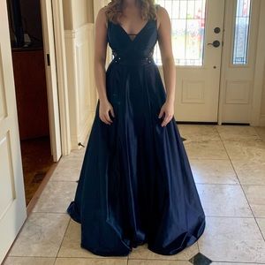 Sequin Hearts Open Back V-Neck Prom Dress